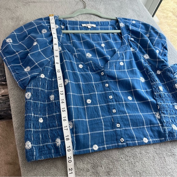 Madewell Embroidered Puff-Sleeve Crop Top Windowpane in Hermitage Blue size 16 - Picture 8 of 9